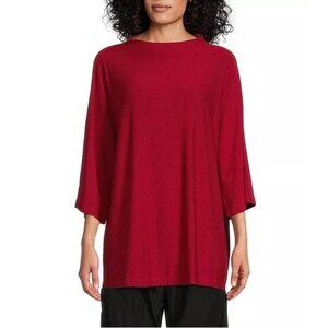 BRYN WALKER Adria Tunic Top Size L Gala Red French Terry Boat Neck NEW $150